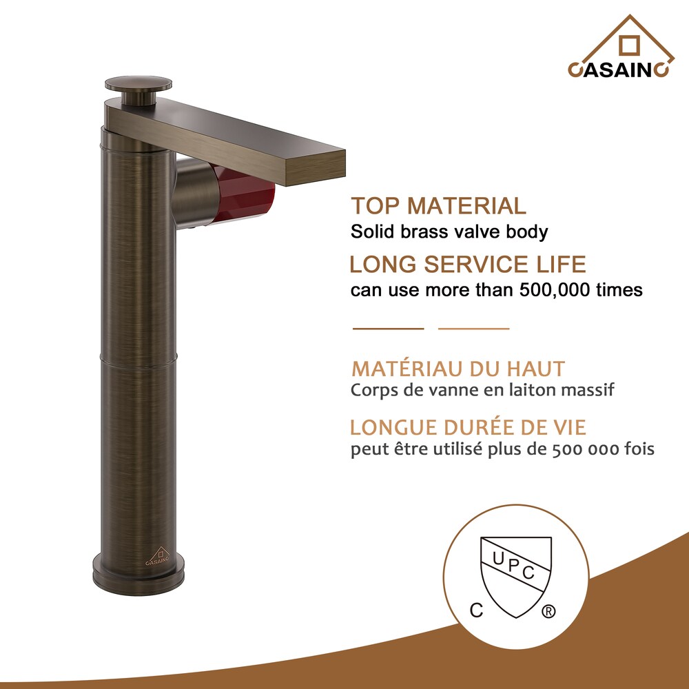 Robinet de lavabo surélevé à poignée simple vitrée de 1,2 GPM avec drain en bronze brun