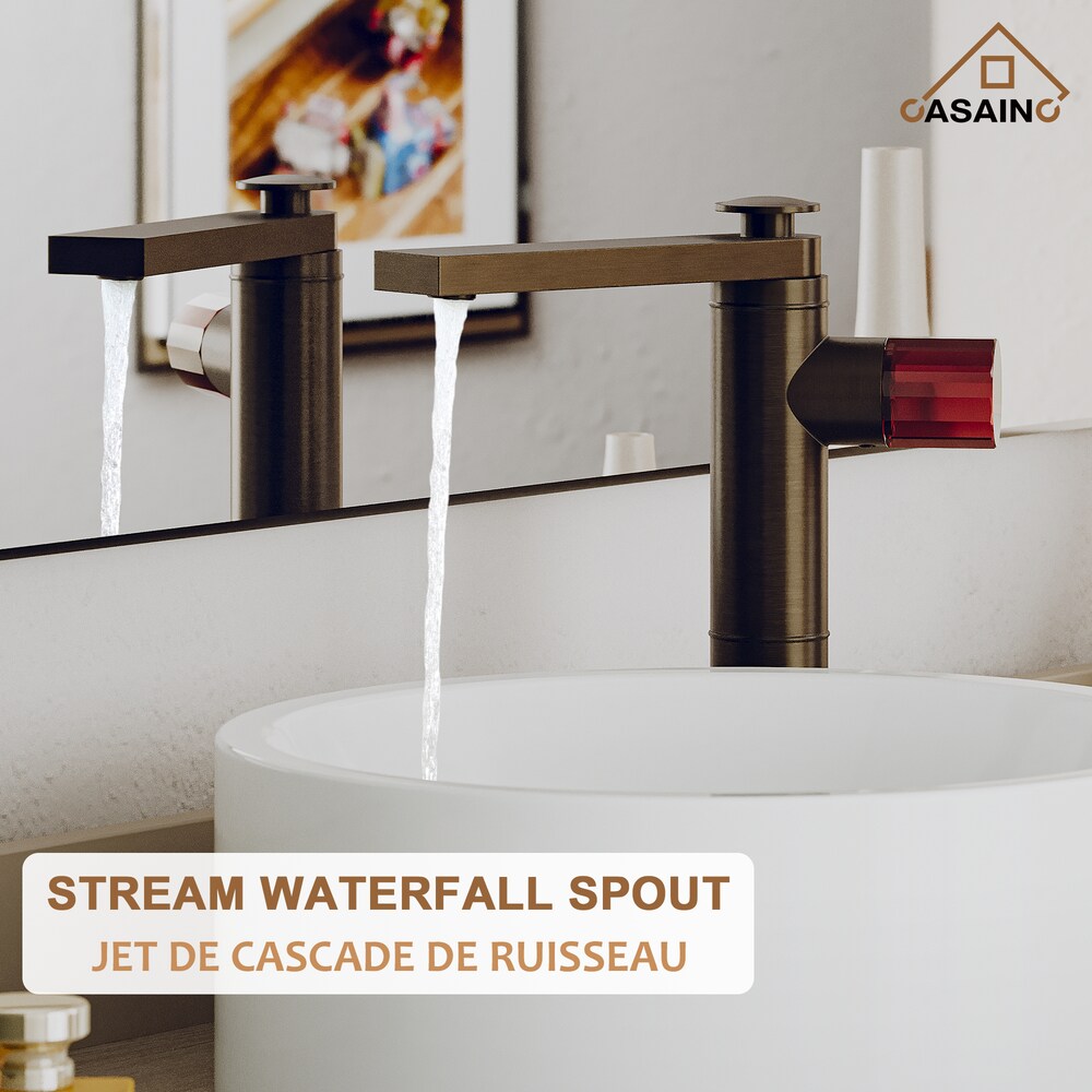 Robinet de lavabo surélevé à poignée simple vitrée de 1,2 GPM avec drain en bronze brun