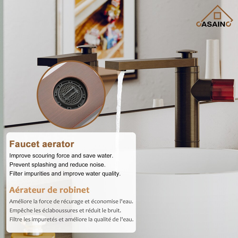 Robinet de lavabo surélevé à poignée simple vitrée de 1,2 GPM avec drain en bronze brun