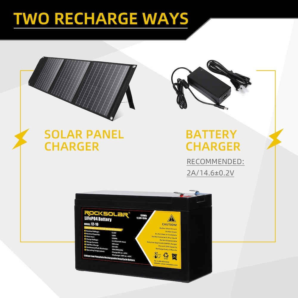 ROCKSOLAR 12V 10Ah Deep Cycle LiFePO4 Battery with BMS System