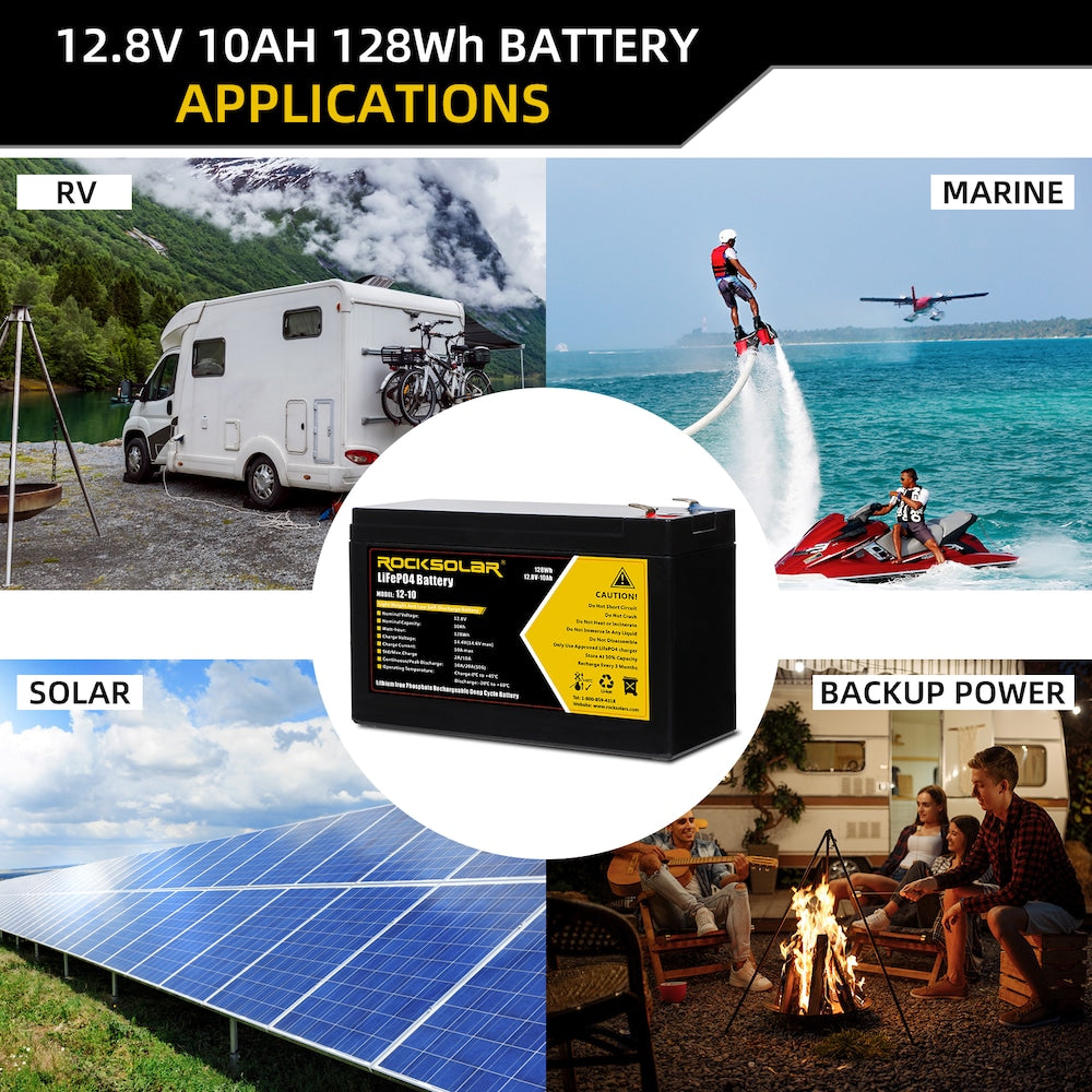ROCKSOLAR 12V 10Ah Deep Cycle LiFePO4 Battery with BMS System