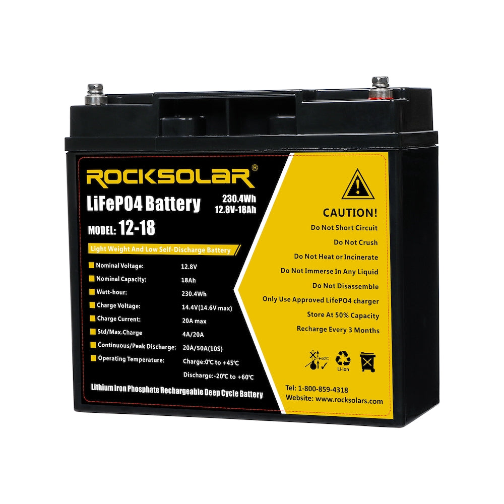 ROCKSOLAR 12V 18Ah Deep Cycle LiFePO4 Battery with BMS System