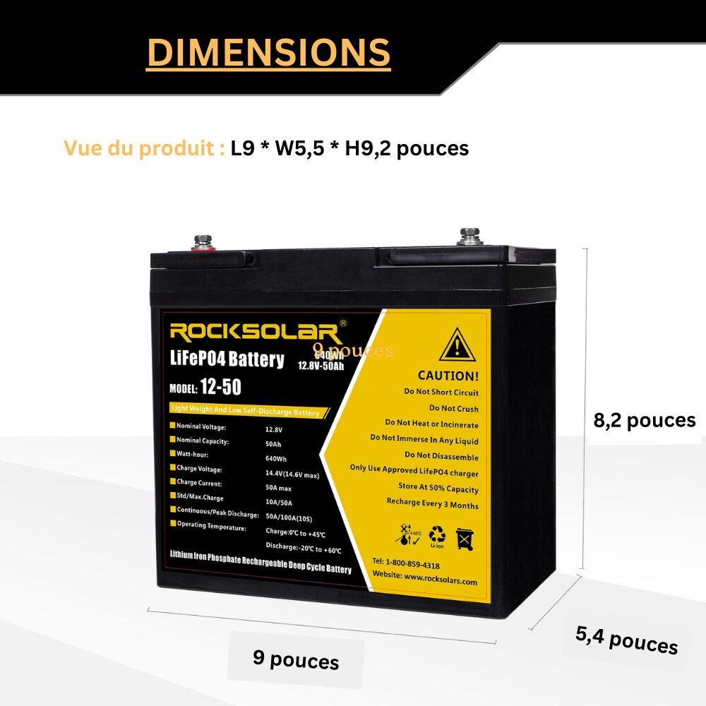ROCKSOLAR 12V 50Ah Deep Cycle LiFePO4 Battery with BMS System