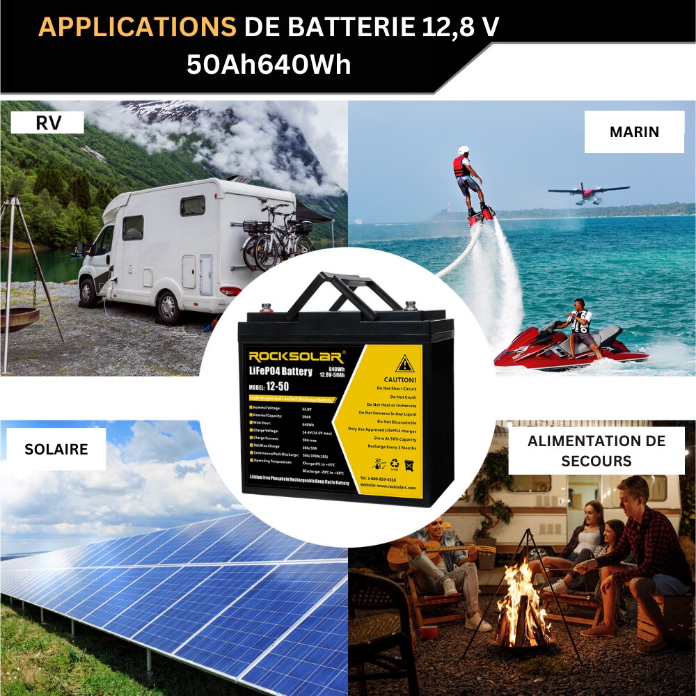 ROCKSOLAR 12V 50Ah Deep Cycle LiFePO4 Battery with BMS System