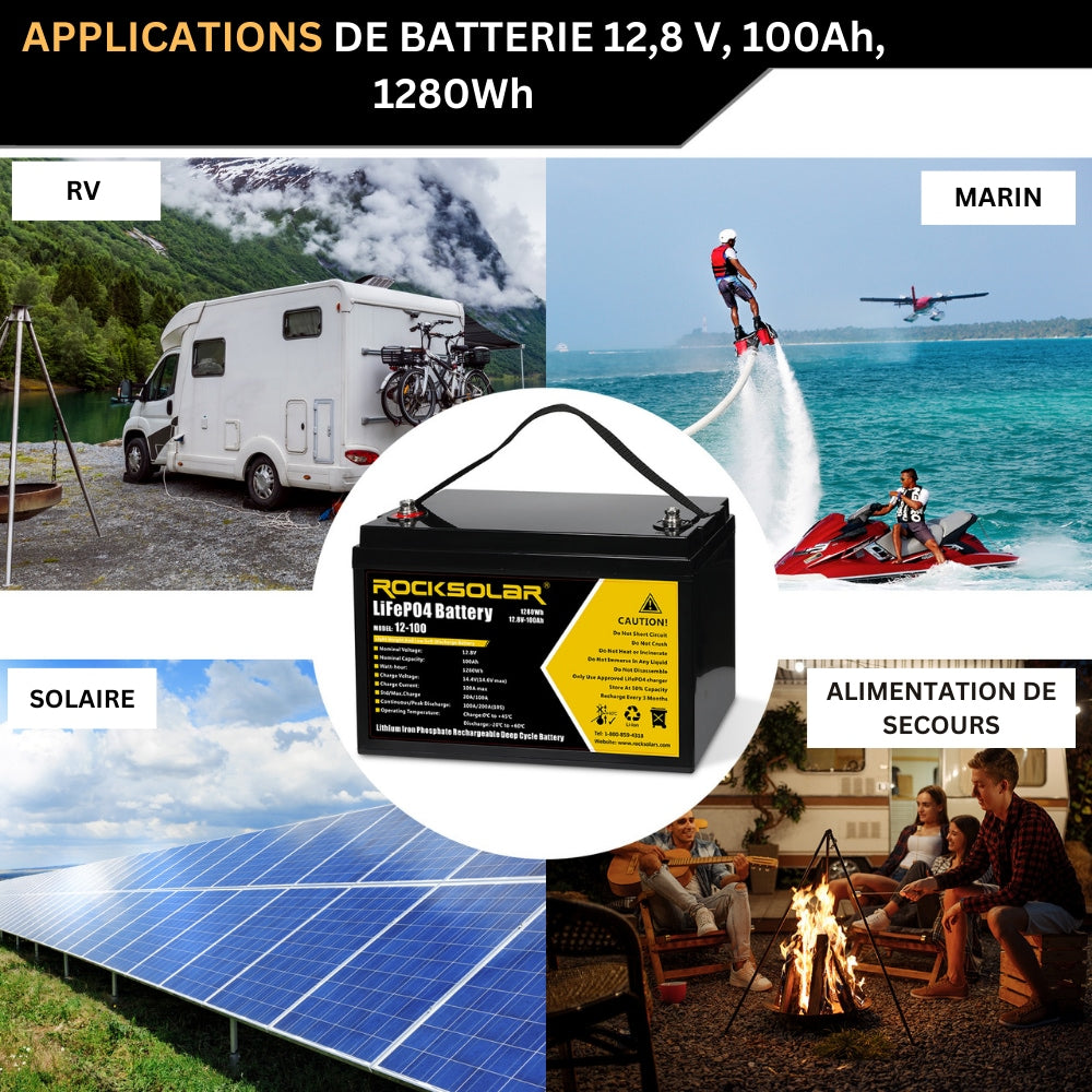 ROCKSOLAR 12V 100Ah Deep Cycle LiFePO4 Battery with BMS System
