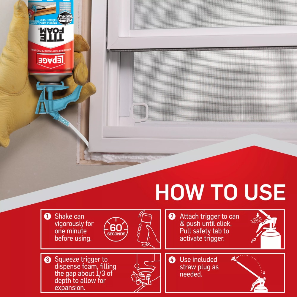 Mastic isolant en mousse pulvérisée pour fenêtres et portes Tite Foam, intérieur/extérieur, 340 g