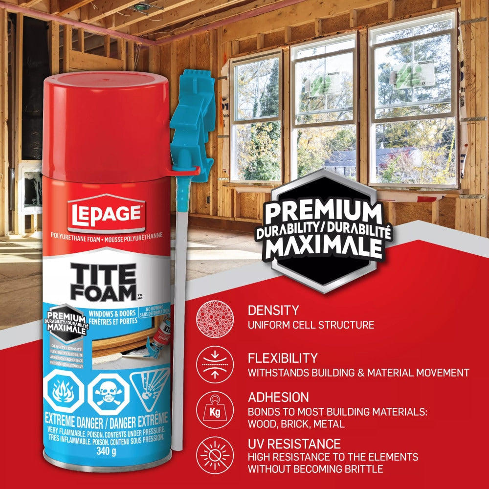 Mastic isolant en mousse pulvérisée pour fenêtres et portes Tite Foam, intérieur/extérieur, 340 g
