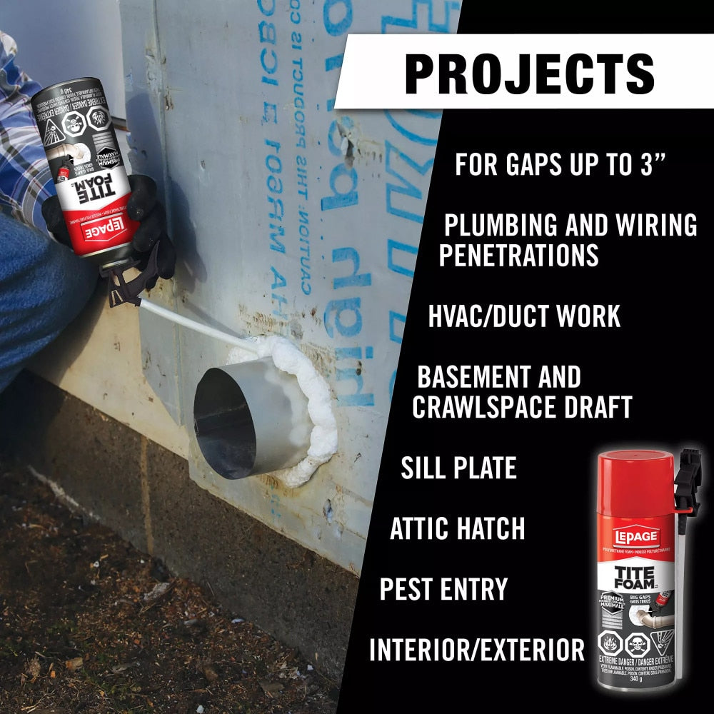 Tite Foam Big Gaps Spray Foam Insulation Sealant, Interior/Exterior, 340g