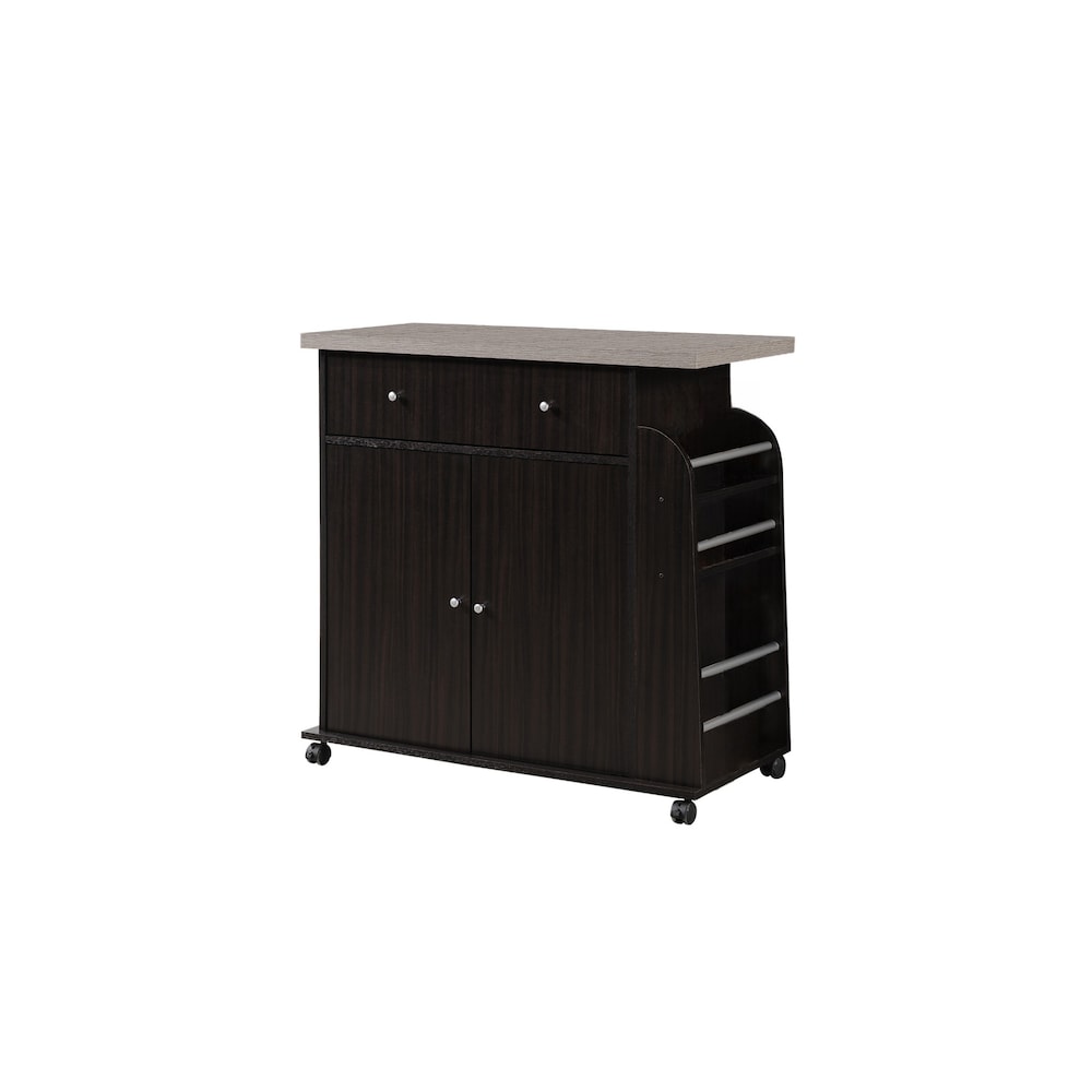 35.5-inch W Engineered Wood Kitchen Cart with Spice Rack in Chocolate-Grey