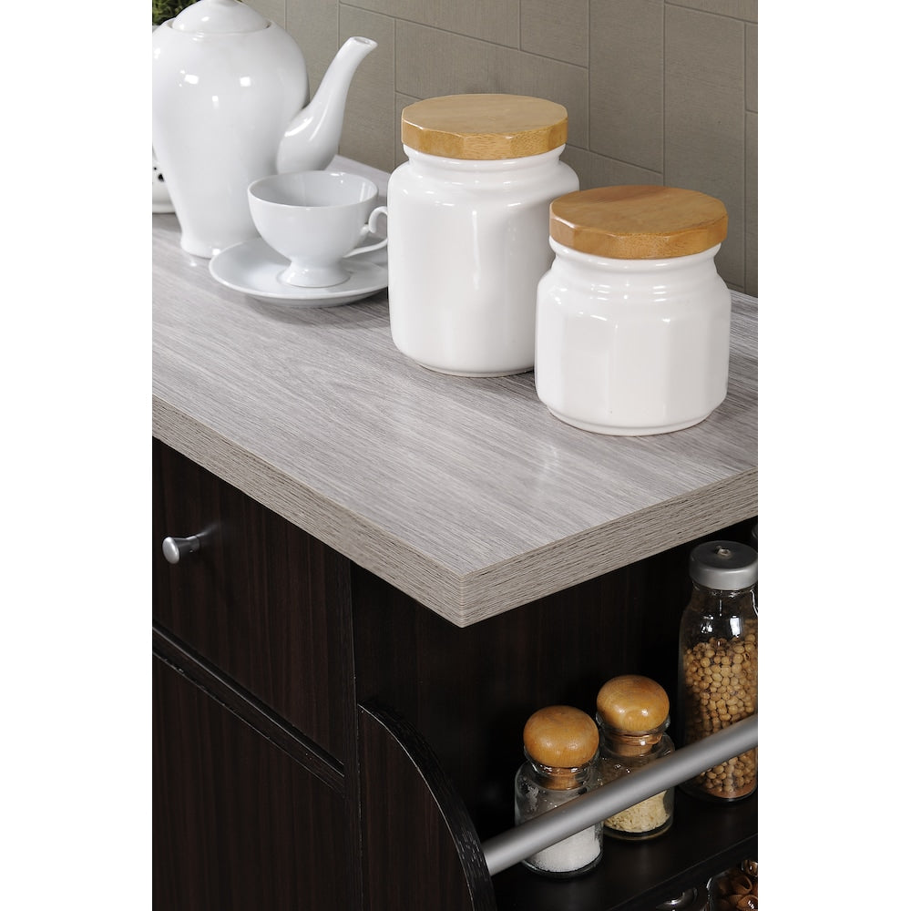 35.5-inch W Engineered Wood Kitchen Cart with Spice Rack in Chocolate-Grey