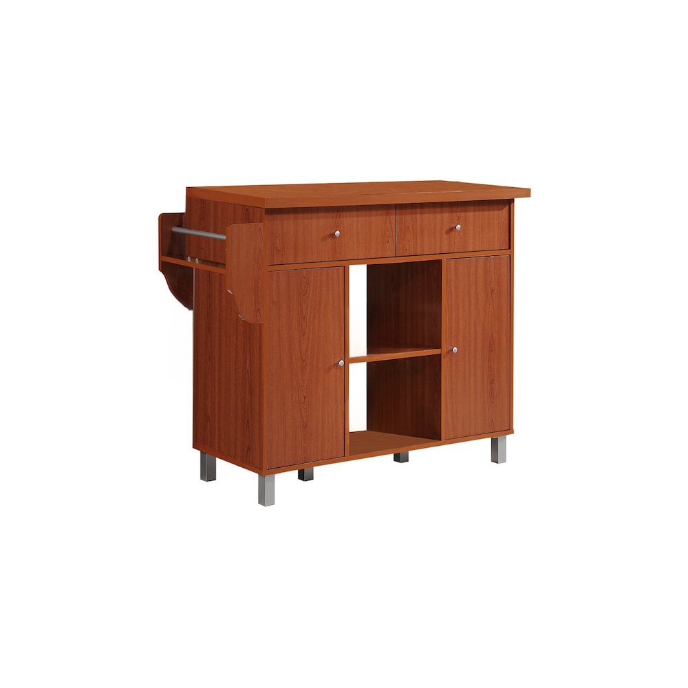 46.7-inch W Engineered Wood Kitchen Island with Spice Rack Plus Towel Holder in Cherry
