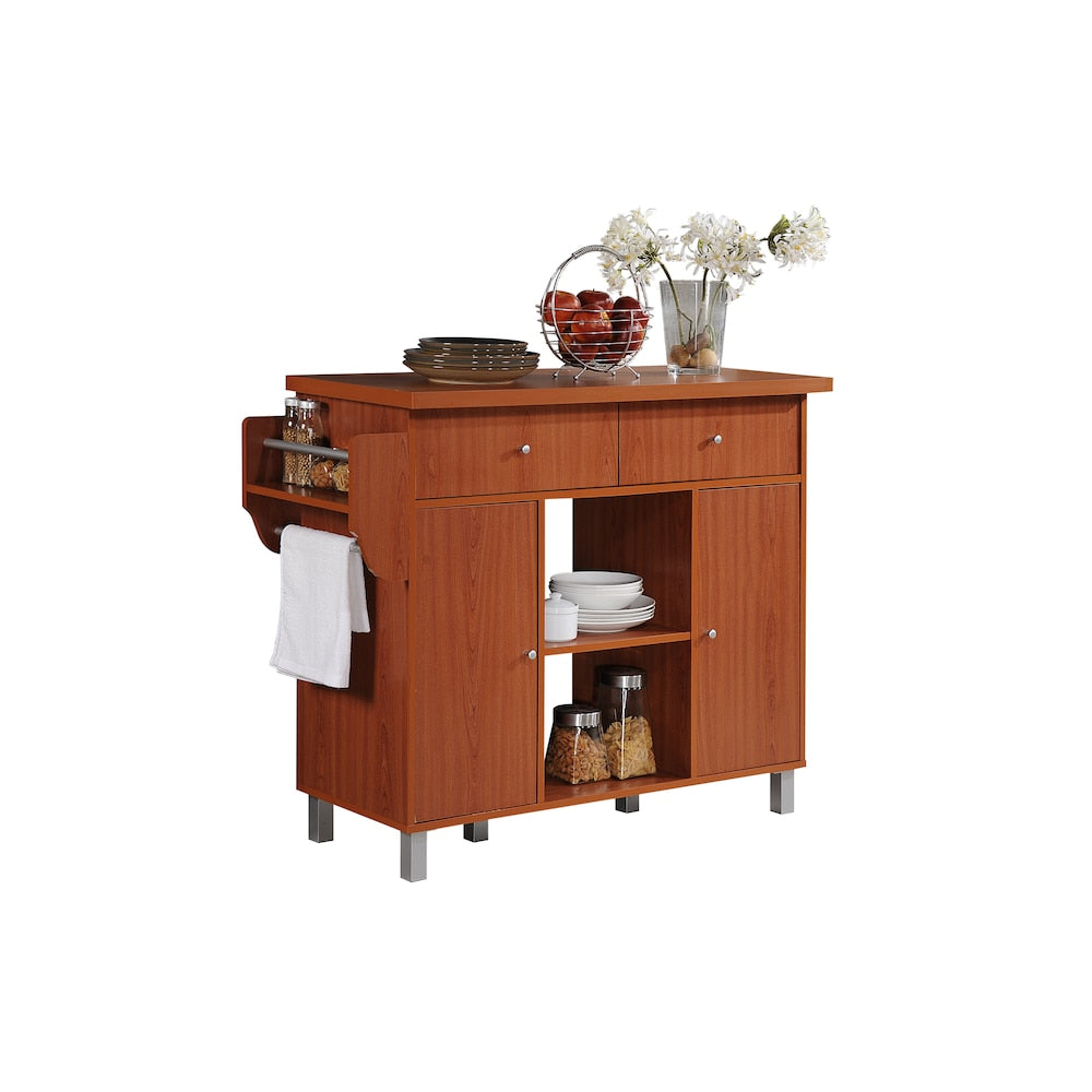 46.7-inch W Engineered Wood Kitchen Island with Spice Rack Plus Towel Holder in Cherry