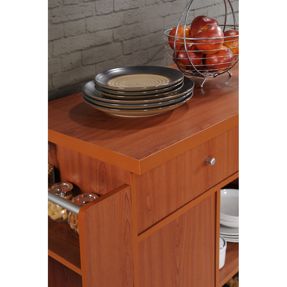 46.7-inch W Engineered Wood Kitchen Island with Spice Rack Plus Towel Holder in Cherry