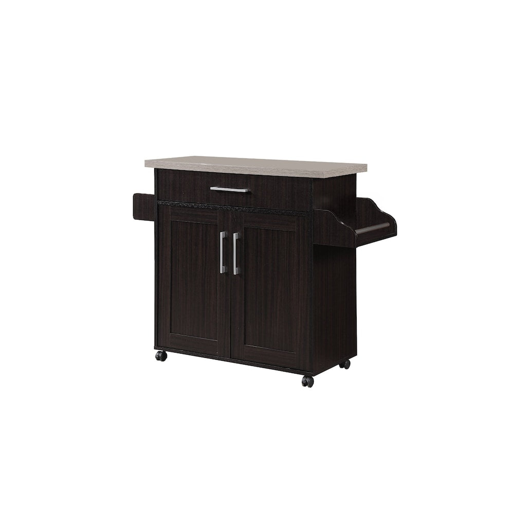 43.7-inch W Engineered Wood Kitchen Island with Spice Rack Plus Towel Holder in Chocolate-Grey