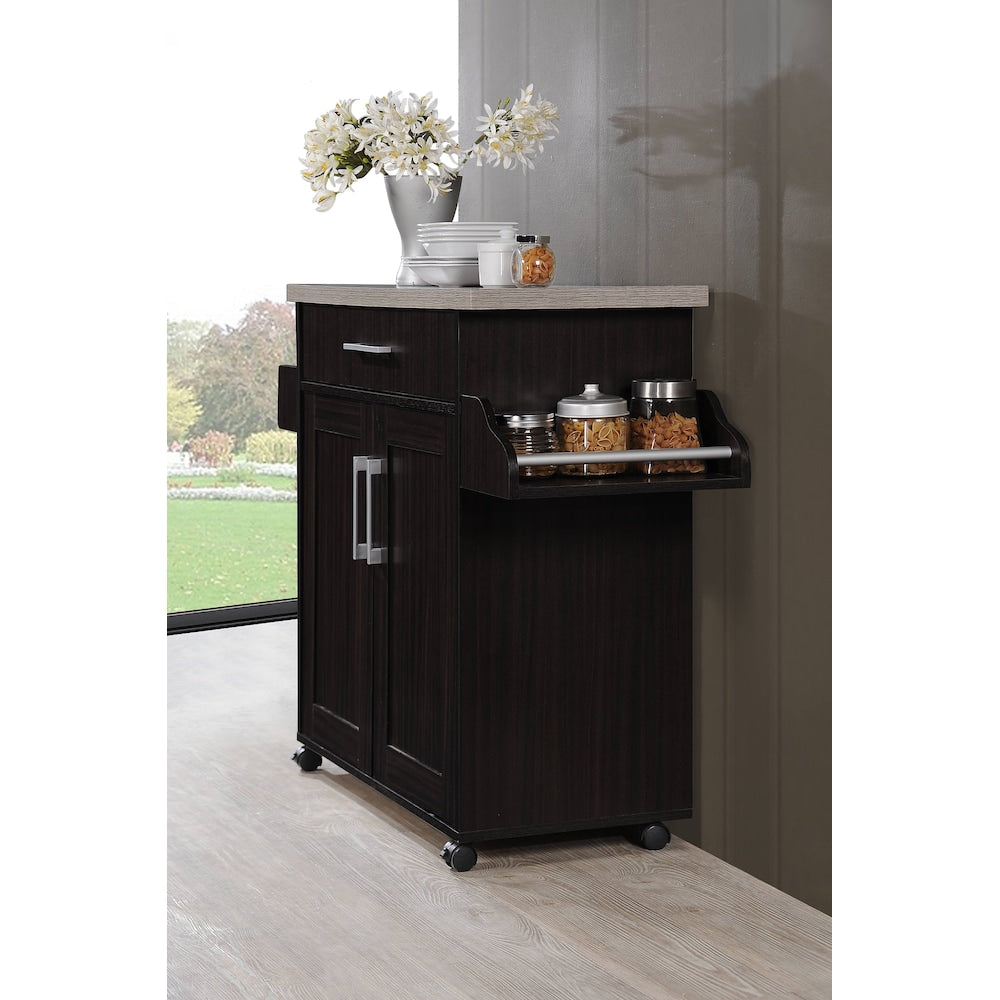 43.7-inch W Engineered Wood Kitchen Island with Spice Rack Plus Towel Holder in Chocolate-Grey