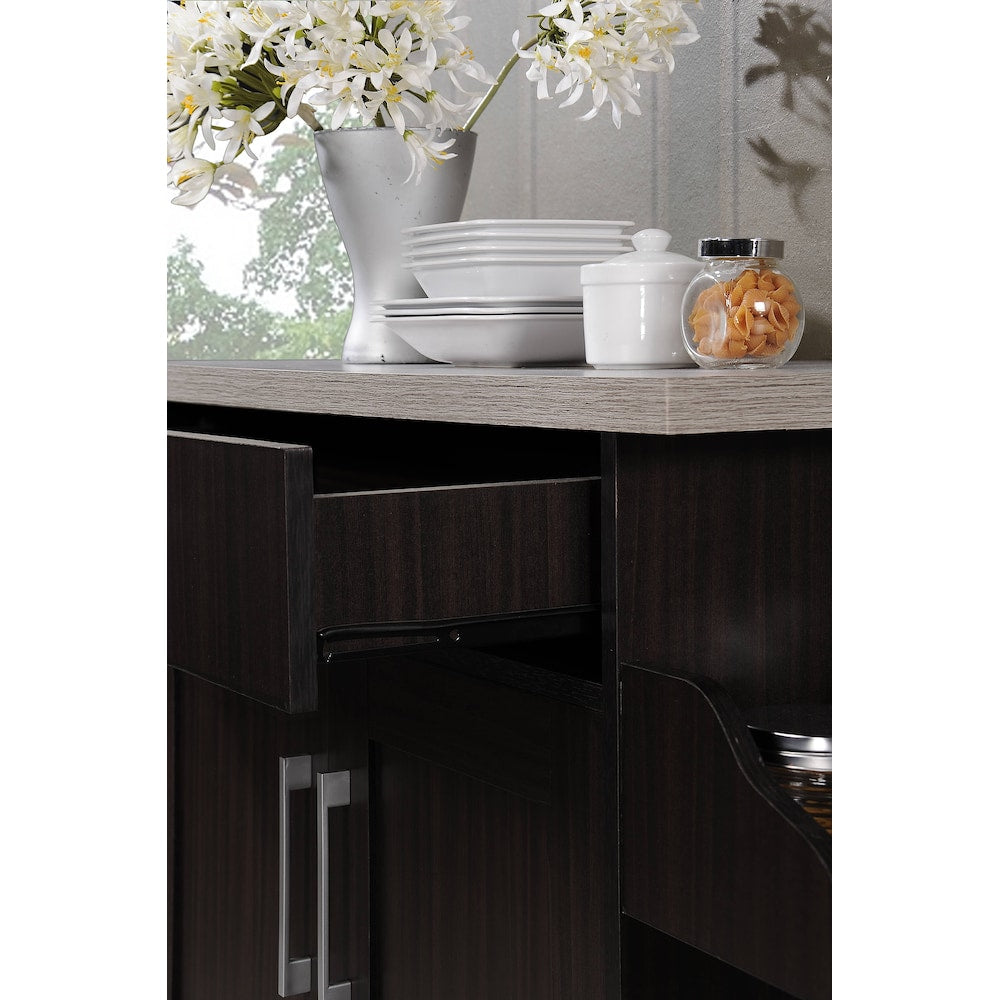 43.7-inch W Engineered Wood Kitchen Island with Spice Rack Plus Towel Holder in Chocolate-Grey
