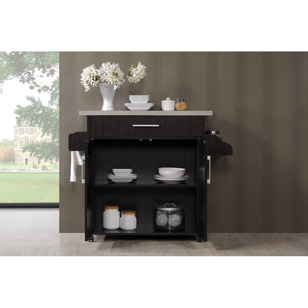 43.7-inch W Engineered Wood Kitchen Island with Spice Rack Plus Towel Holder in Chocolate-Grey