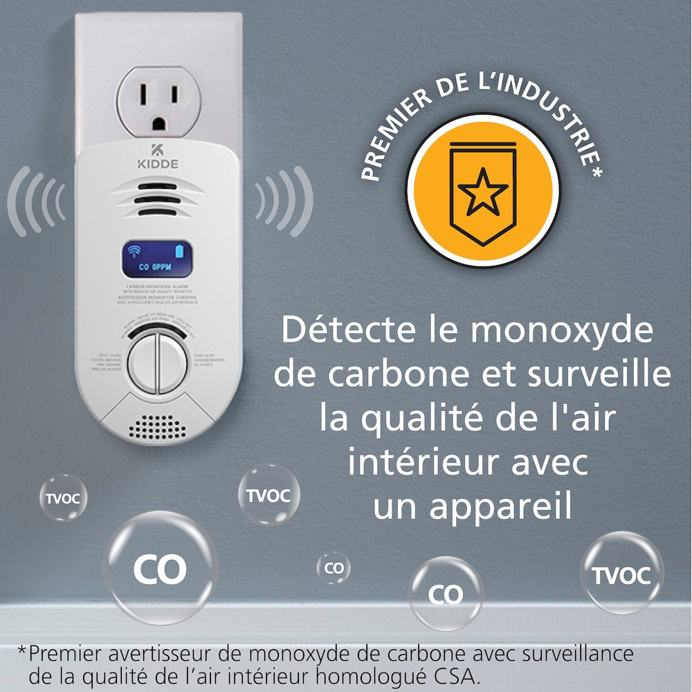 Kidde Plug-In Smart Carbon Monoxide Detector & Indoor Air Quality Monitor with 10-Year Battery