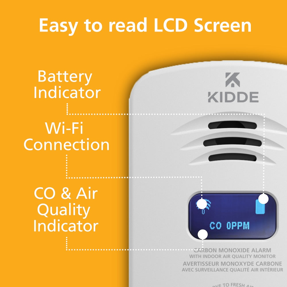 Détecteur de monoxyde de carbone intelligent et moniteur de qualité de l'air intérieur Kidde avec batterie d'une durée de vie de 10 ans