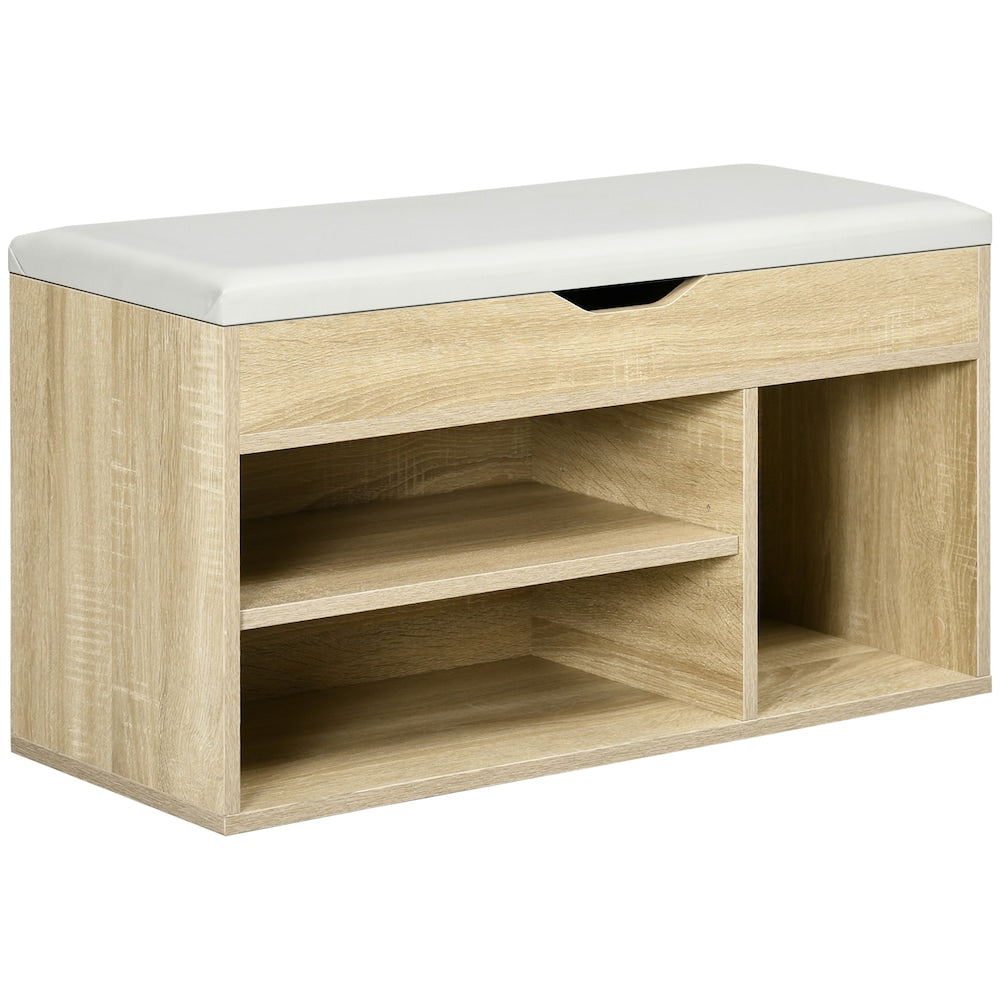 Banc à chaussures avec étagère à 2 niveaux et siège rembourré