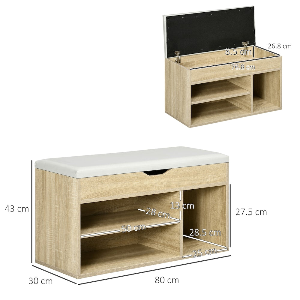 Banc à chaussures avec étagère à 2 niveaux et siège rembourré