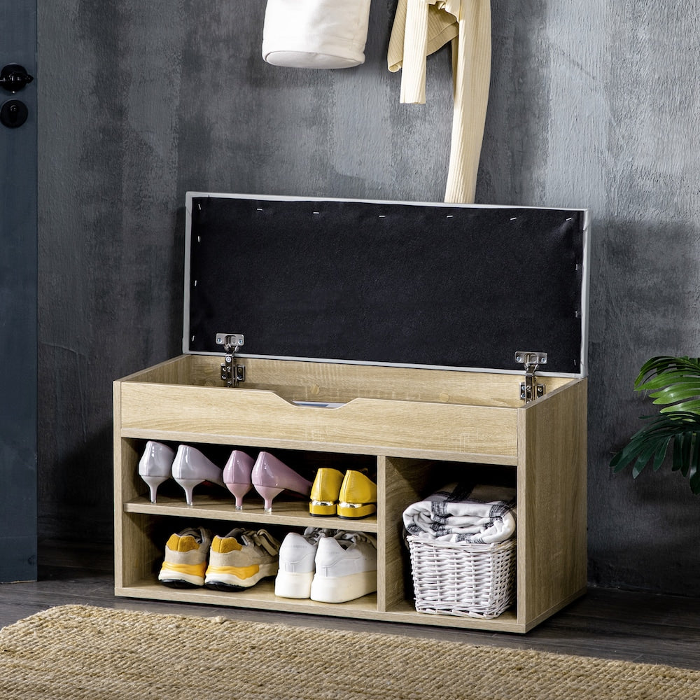 Banc à chaussures avec étagère à 2 niveaux et siège rembourré