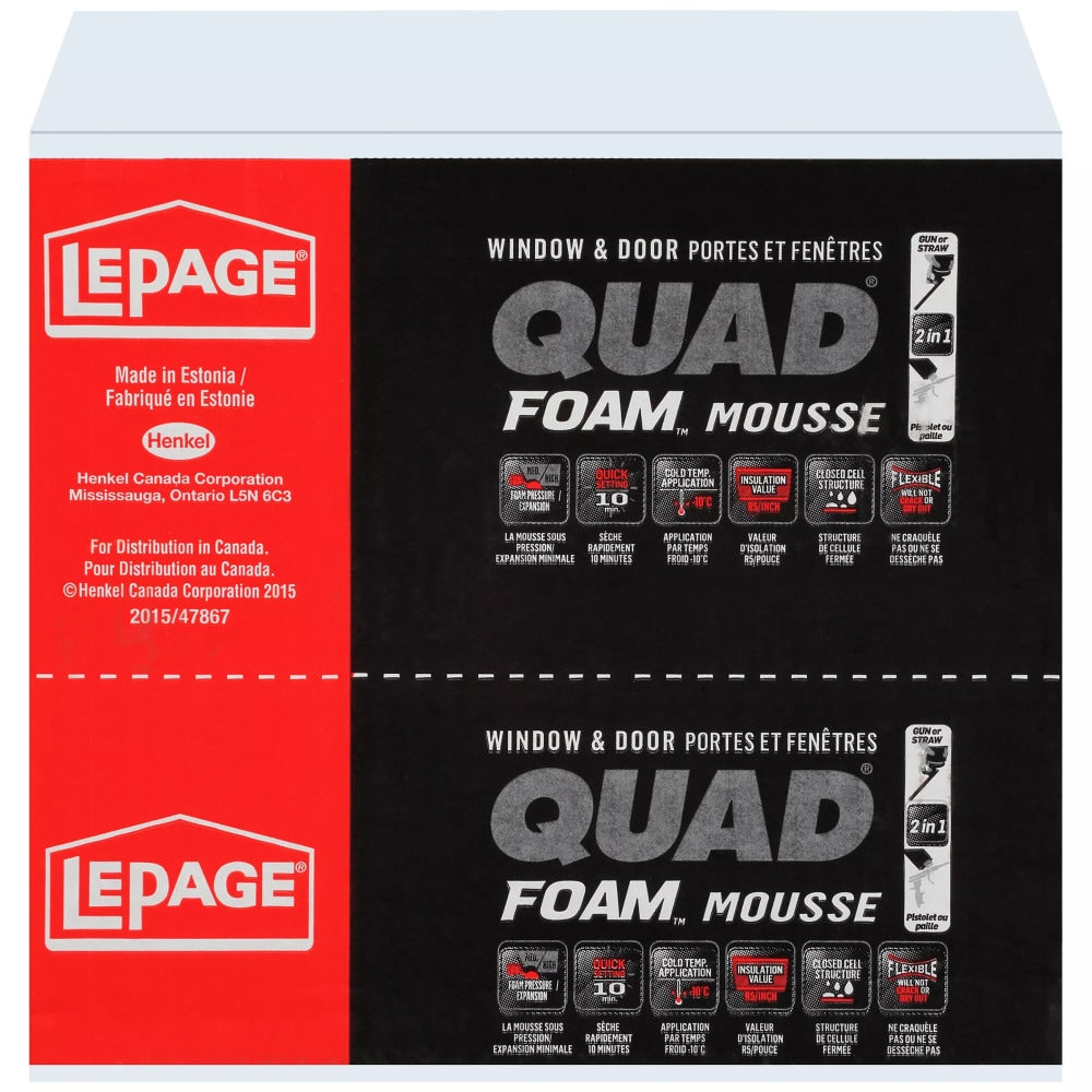 Scellant isolant en mousse pulvérisée pour fenêtres et portes Quad, intérieur/extérieur, 453 g, paquet de 12 caisses