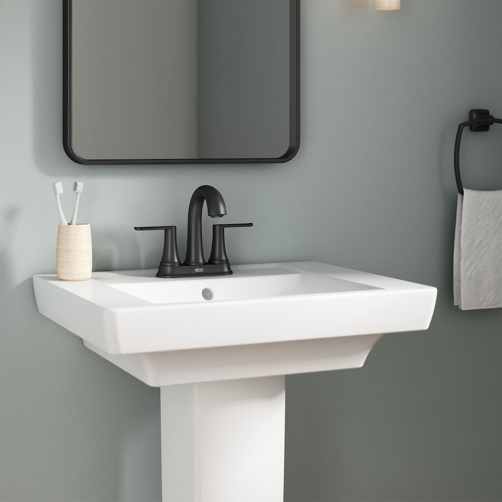 Robinet de lavabo de salle de bain à 2 poignées et 4 pouces Corsham en noir mat (robinet et drain inclus)