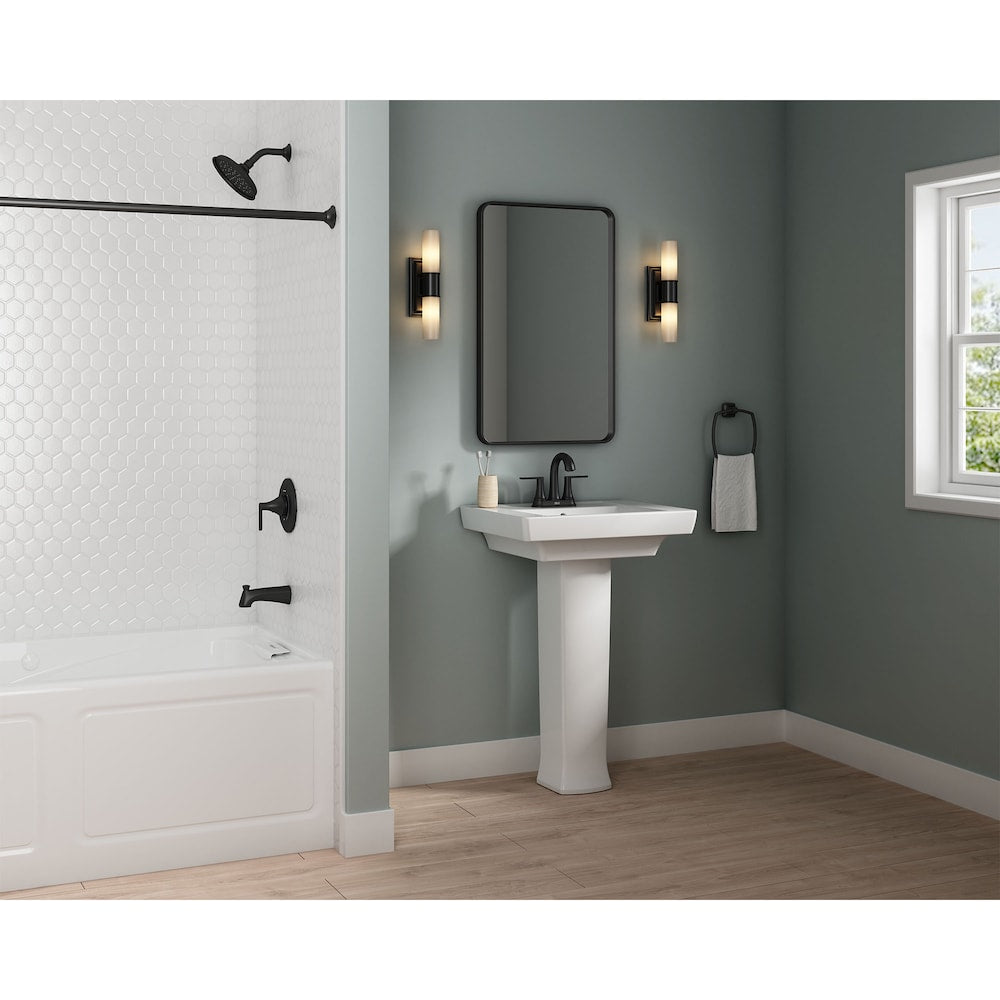 Robinet de lavabo de salle de bain à 2 poignées et 4 pouces Corsham en noir mat (robinet et drain inclus)