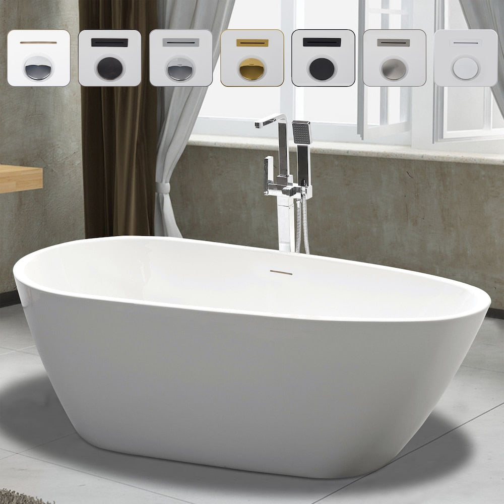 Bayonne 5-ft. Freestanding Oval Soaker Bathtub with Centre Drain in White/Integrated Overflow