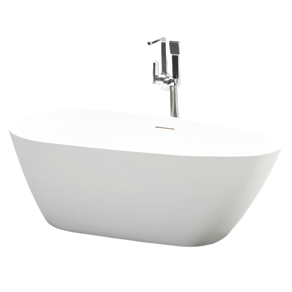 Bayonne 5-ft. Freestanding Oval Soaker Bathtub with Centre Drain in White/Integrated Overflow