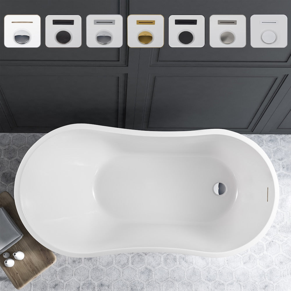 Baignoire autoportante ovale Honfleur de 4,5 pi avec drain à droite en blanc/trop-plein intégré