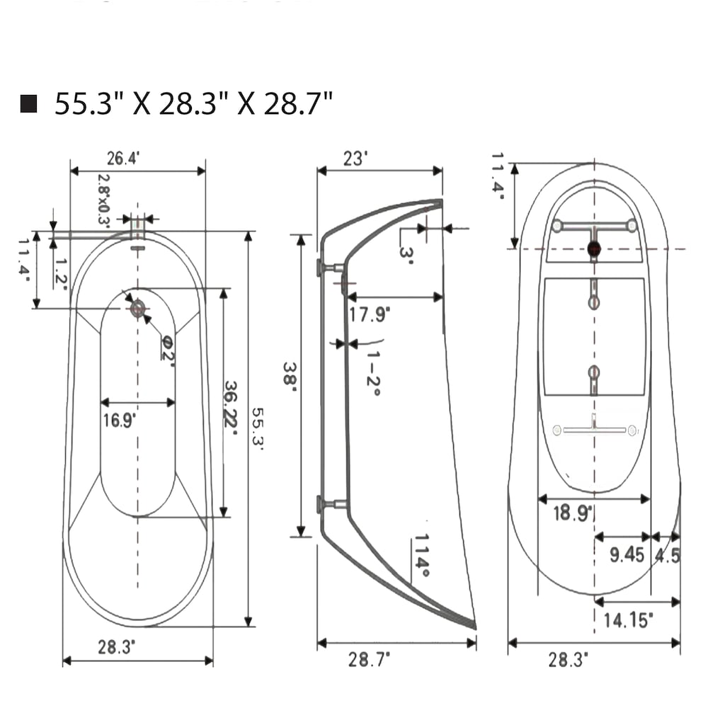 Limoges 4.6-ft. Freestanding Oval Soaker Bathtub with Left Drain in White/Integrated Overflow