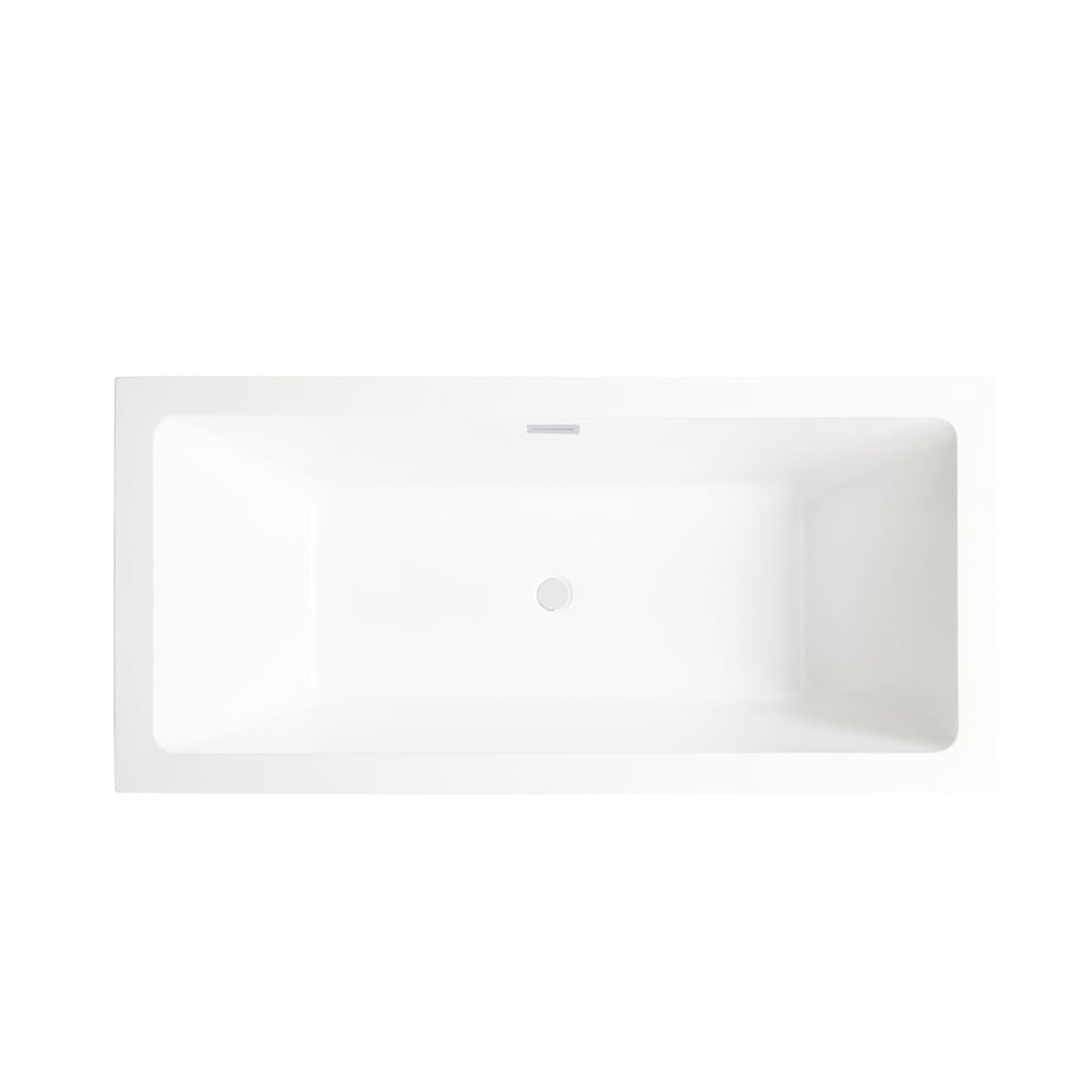 Tarbes 59 inch Freestanding Rectangular Soaker Bathtub with Centre Drain in Pure White