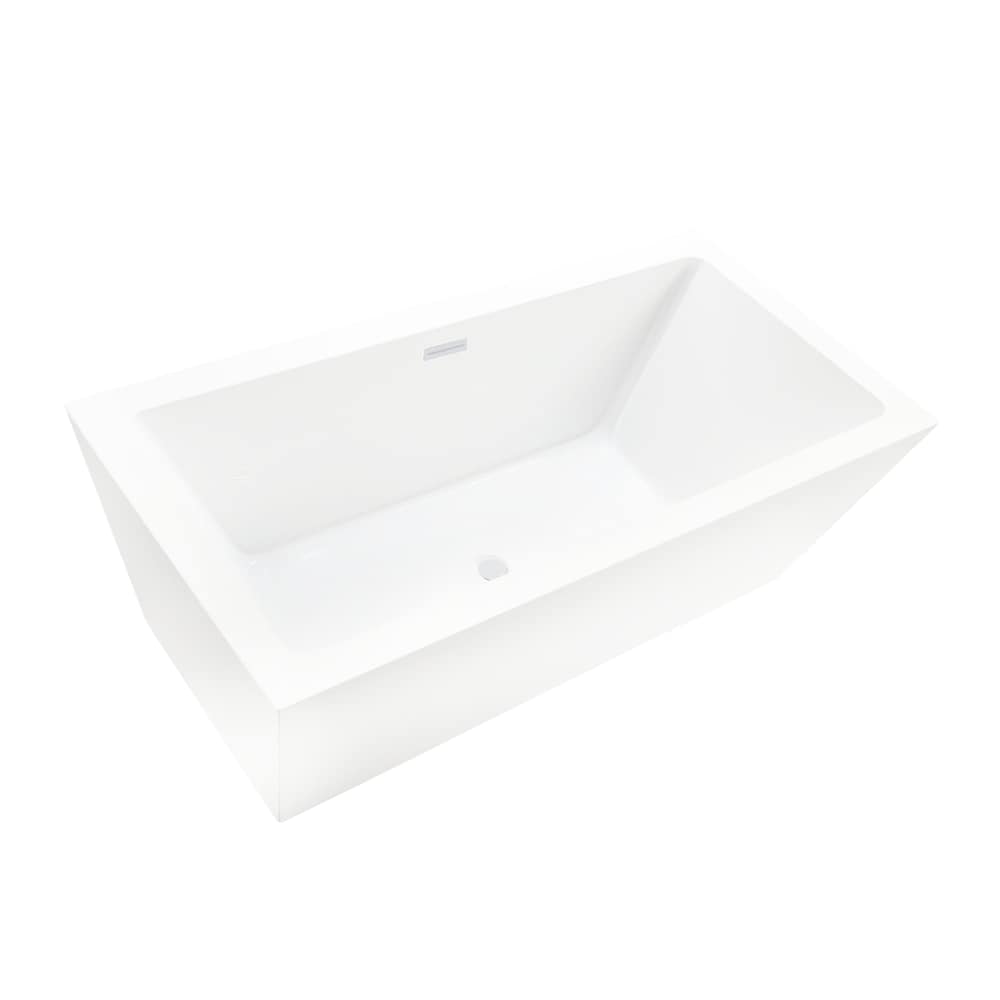 Tarbes 59 inch Freestanding Rectangular Soaker Bathtub with Centre Drain in Pure White
