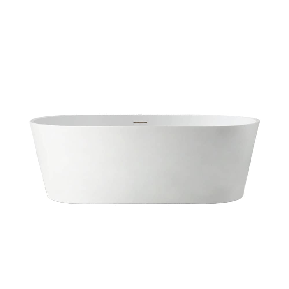 Bourdeaux 59 inch Freestanding Oval Soaker Bathtub with Centre Drain in White/Integrated Overflow