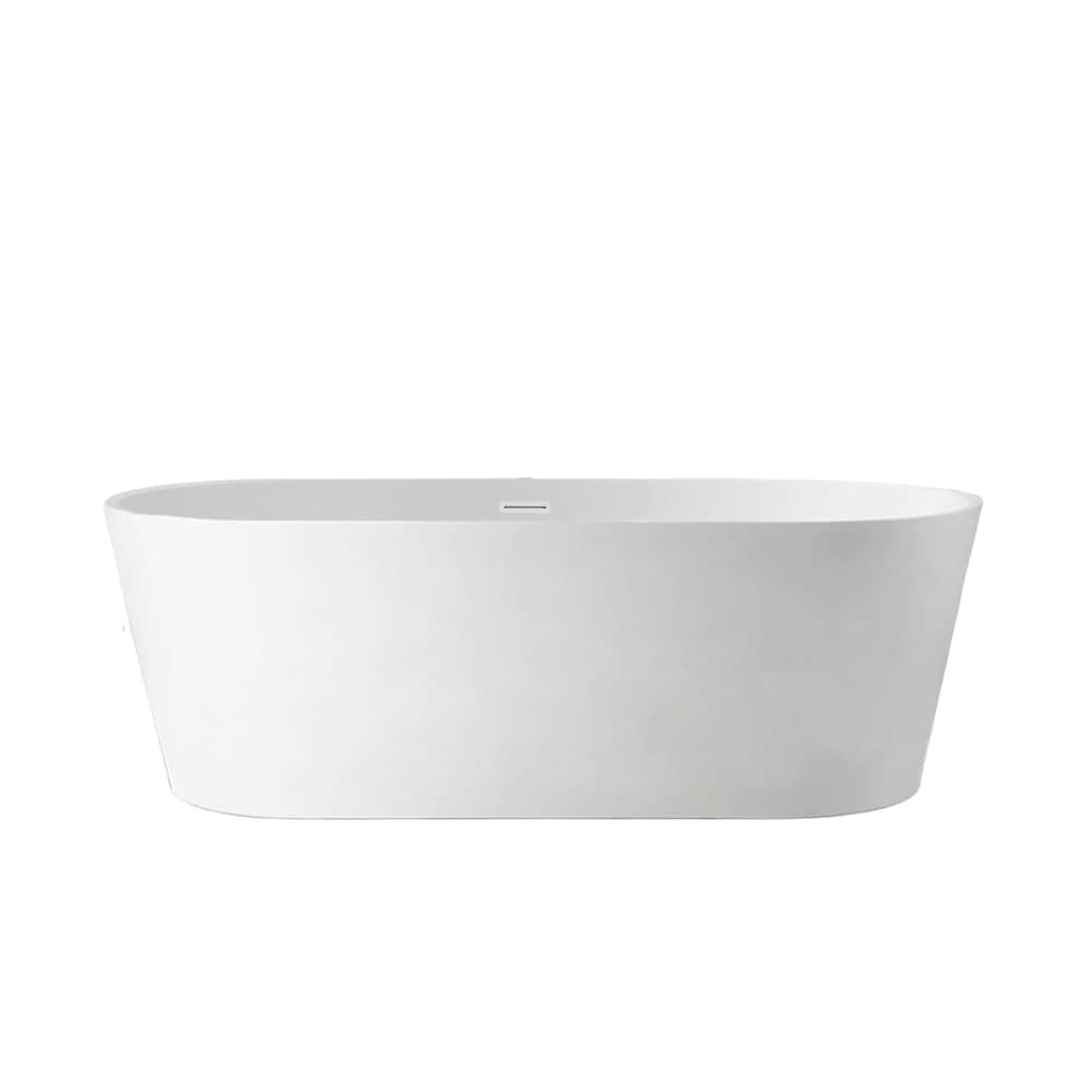 Bourdeaux 59 inch Freestanding Oval Soaker Bathtub with Centre Drain in Pure White