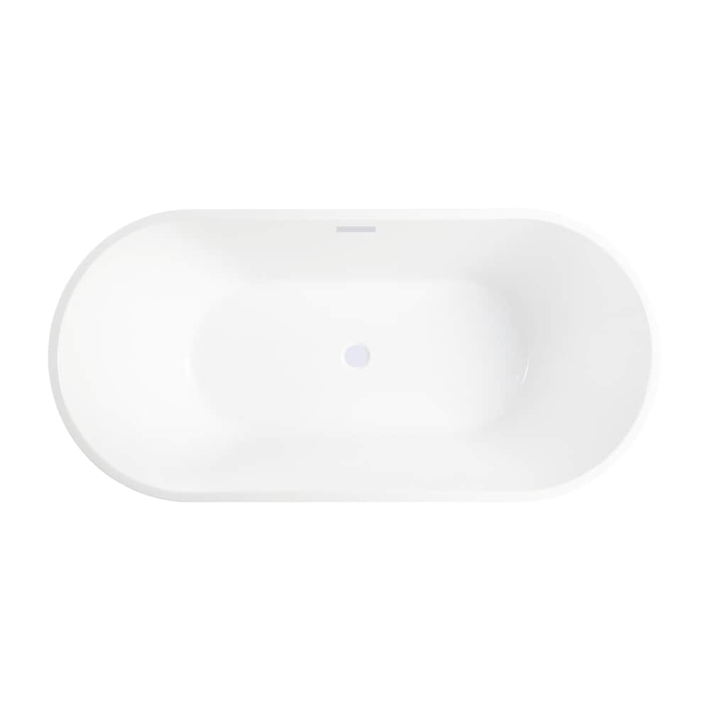 Bourdeaux 59 inch Freestanding Oval Soaker Bathtub with Centre Drain in Pure White