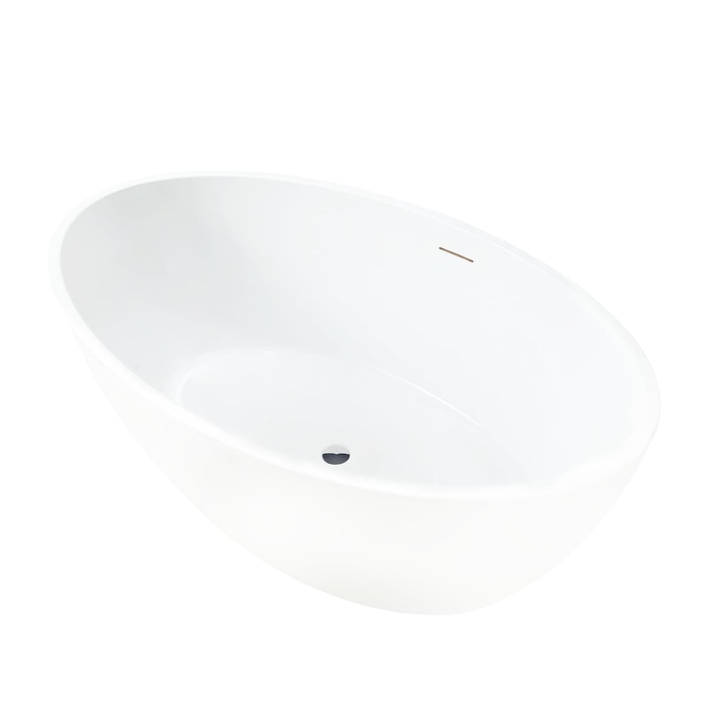 Baignoire autoportante ovale de 5,8 pi avec drain central en blanc/trop-plein intégré