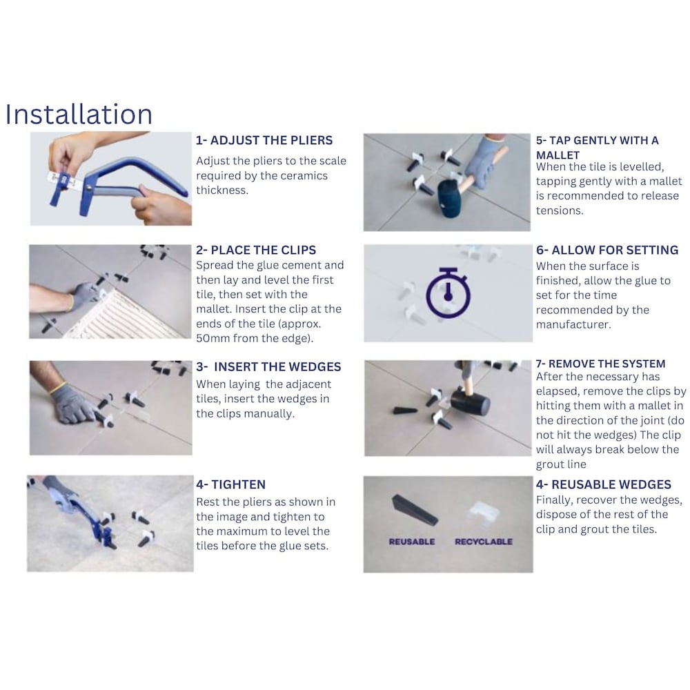 LS CLASSIC - 1mm (1/32") Tile Leveling Super Kit  (400 Clips, 200 Wedges, 1 Pliers)