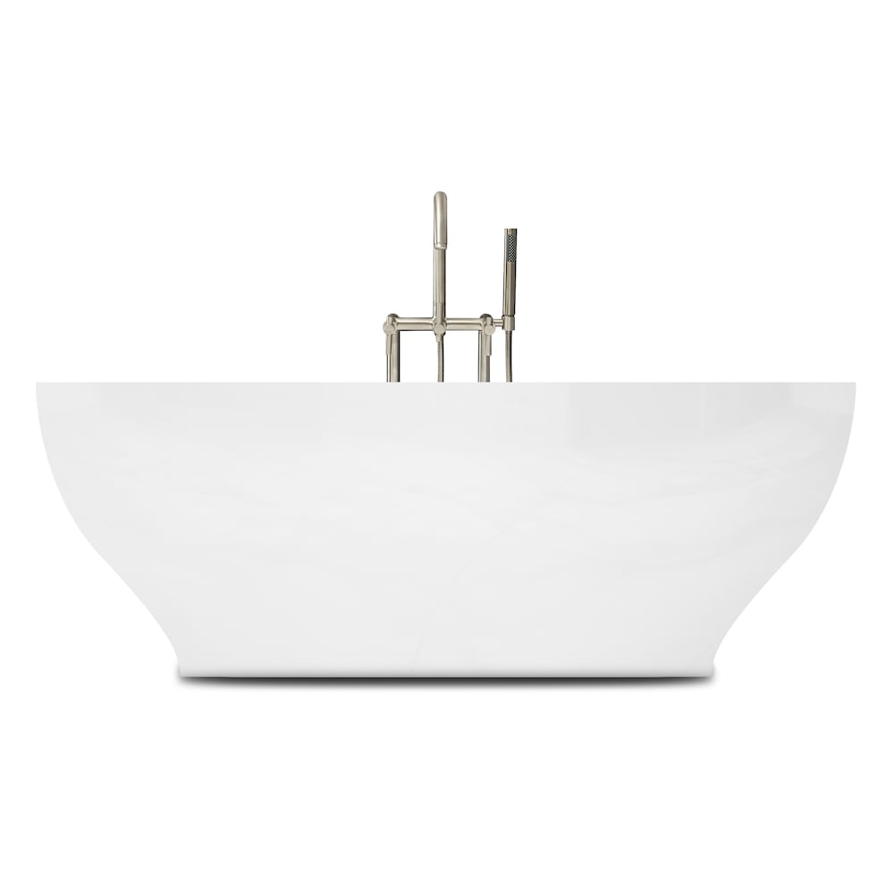 Palisades 67 inch Acrylic Freestanding Oval Bathtub in White, Faucet in Brushed Nickel