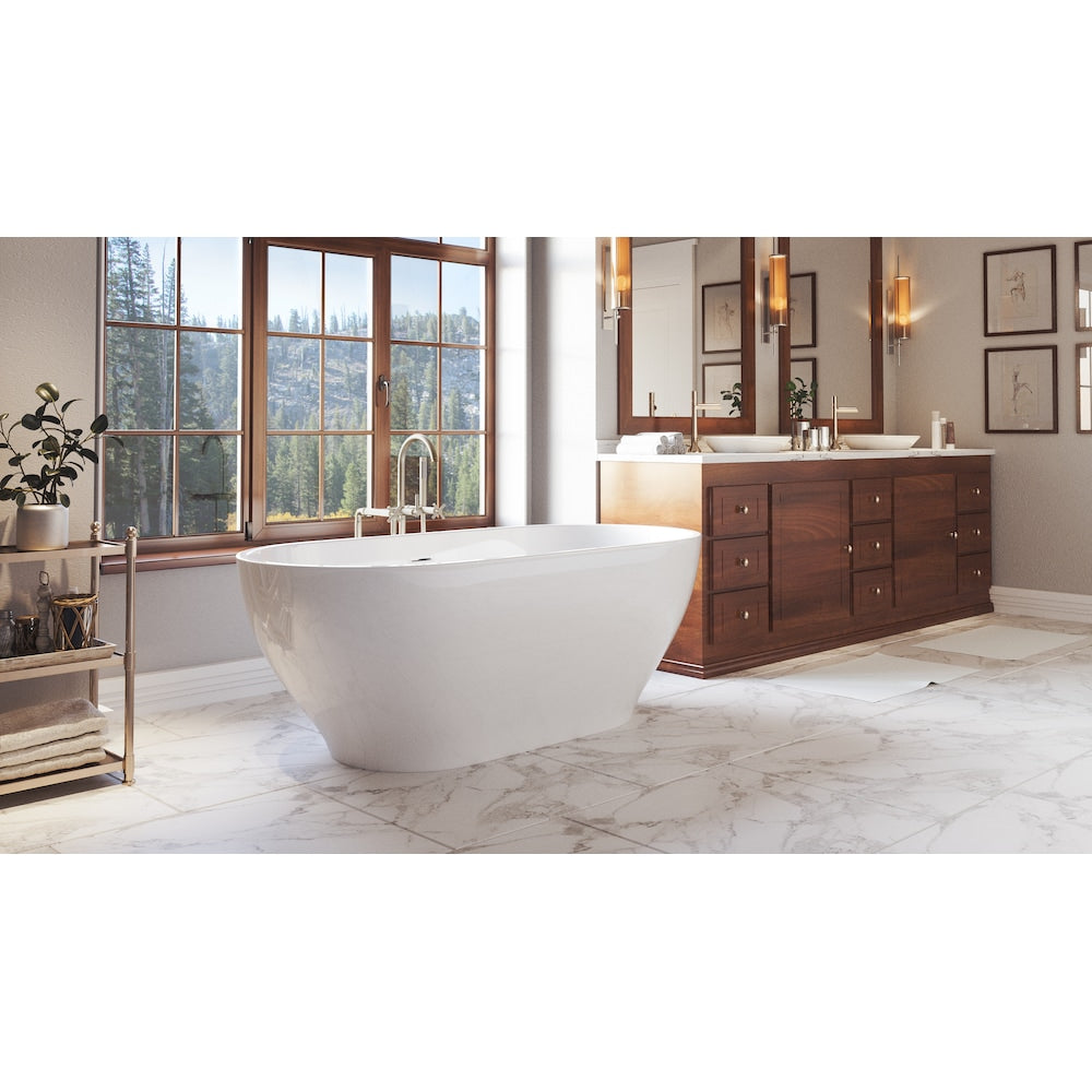 Palisades 67 inch Acrylic Freestanding Oval Bathtub in White, Faucet in Brushed Nickel