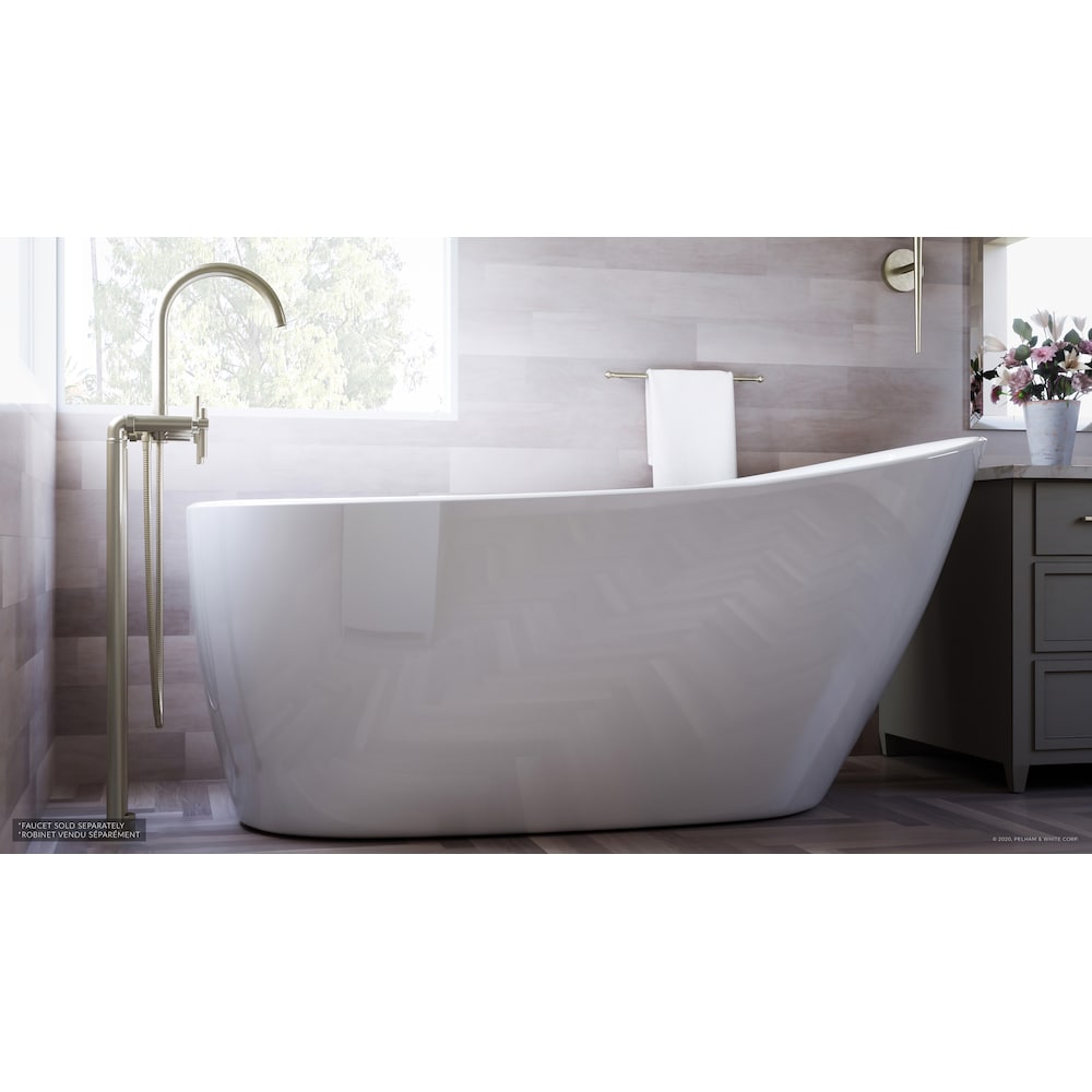 Baignoire autoportante Wakefield de 60 pouces en acrylique blanc, drain blanc