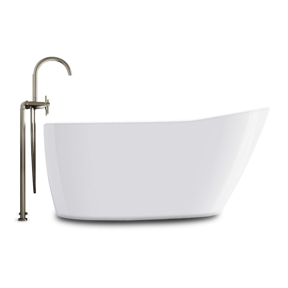 Wakefield 60 inch Acrylic Slipper Freestanding Bathtub in White, Faucet in Brushed Nickel