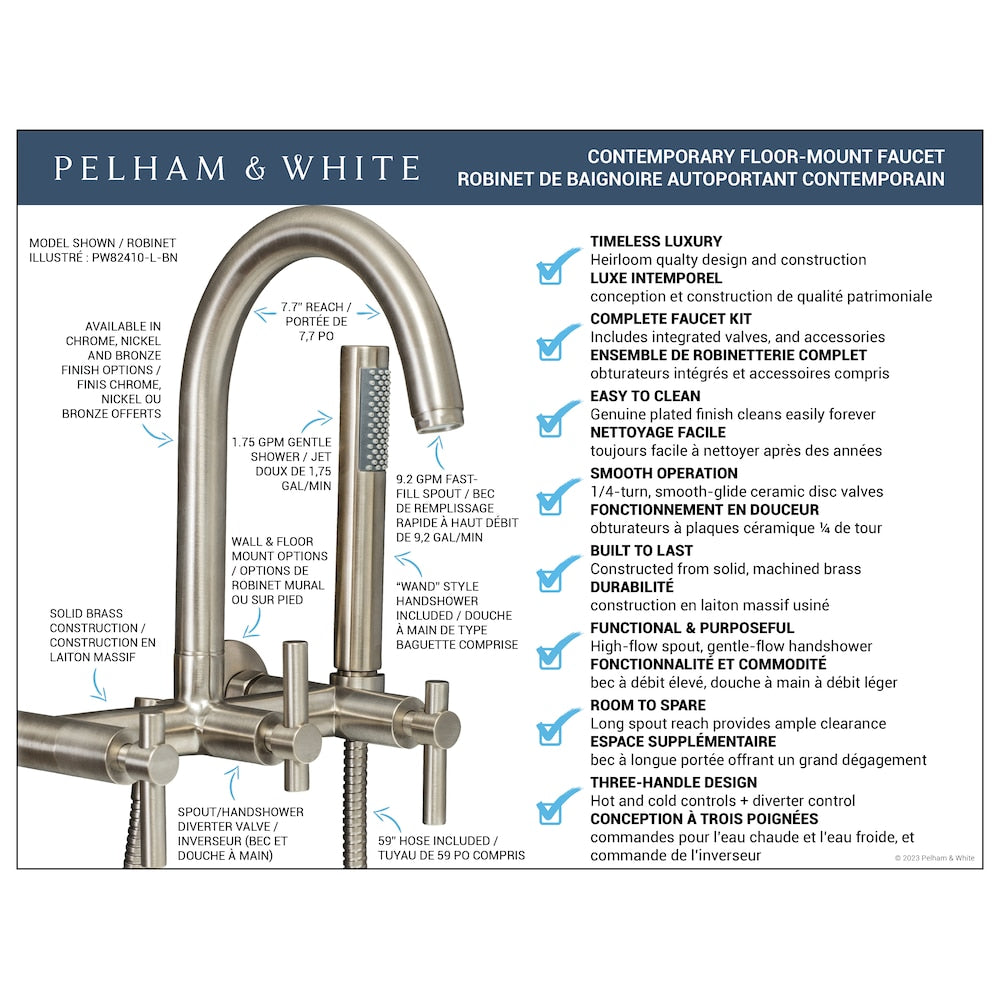 Wakefield 60 inch Acrylic Slipper Freestanding Bathtub in White, Faucet in Brushed Nickel