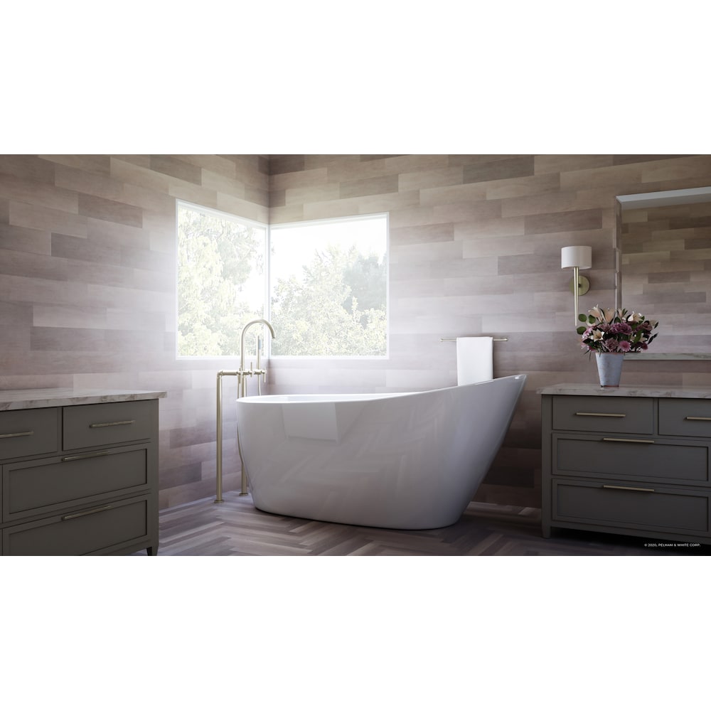 Wakefield 60 inch Acrylic Slipper Freestanding Bathtub in White, Faucet in Brushed Nickel