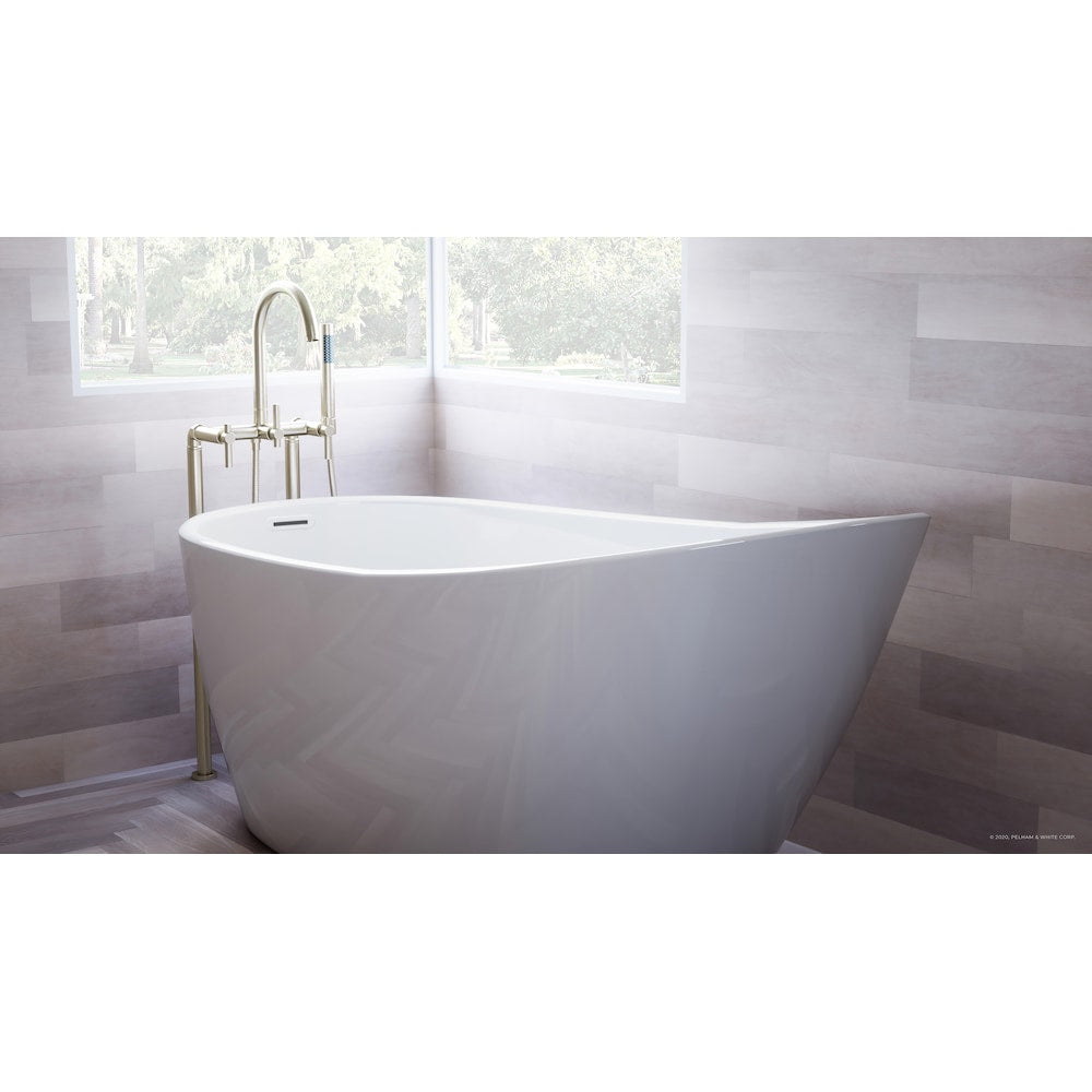 Wakefield 60 inch Acrylic Slipper Freestanding Bathtub in White, Faucet in Brushed Nickel