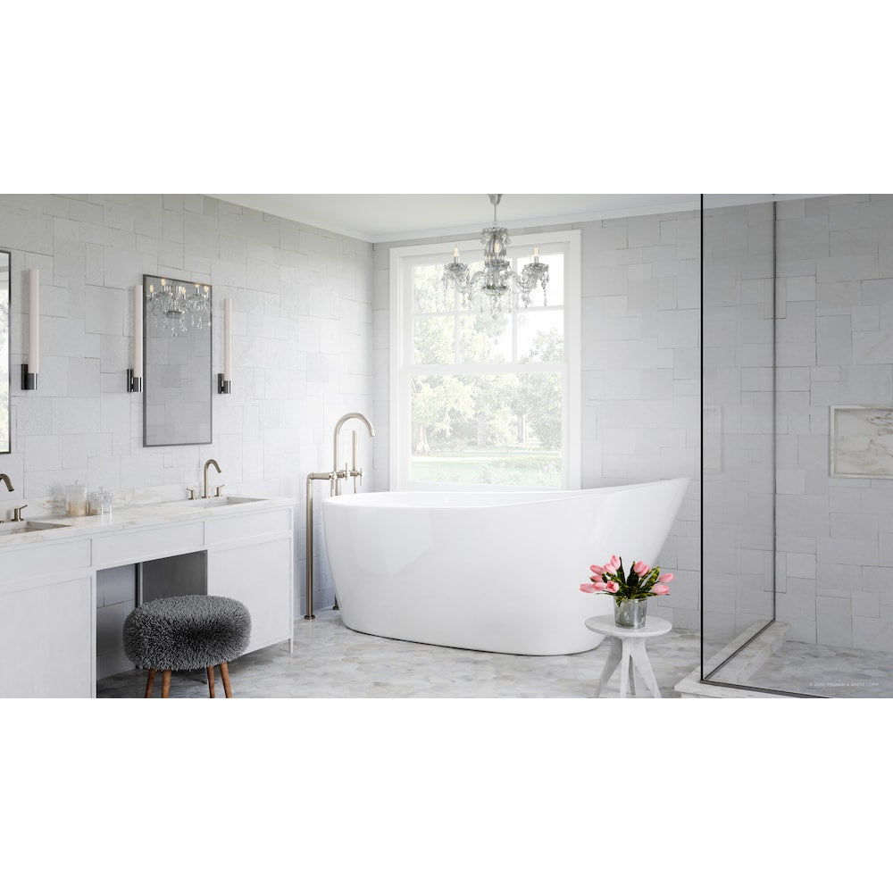 Baignoire autoportante Wakefield de 69 pouces en acrylique blanc, robinet en nickel brossé