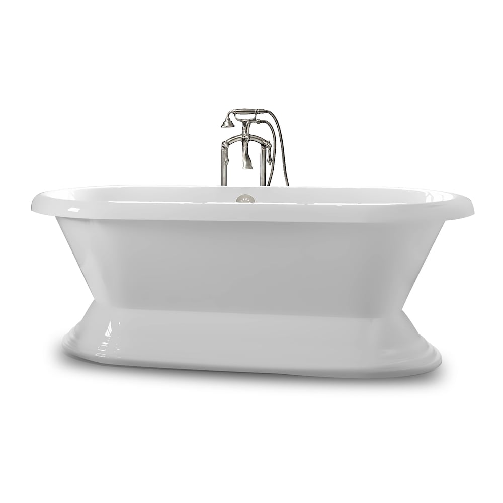 Baignoire autoportante sur piédestal en acrylique Mendham de 60 pouces en blanc, robinet en nickel brossé