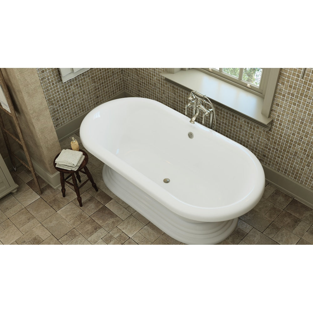 Baignoire autoportante sur piédestal en acrylique Mendham de 60 pouces en blanc, robinet en nickel brossé